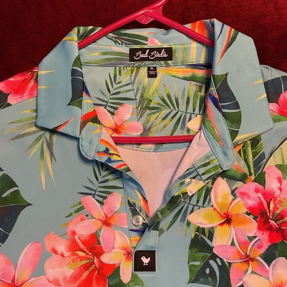 Bad Birdie mens polo shirt so soft dry fit Size XL beach floral pattern - Picture 2 of 7